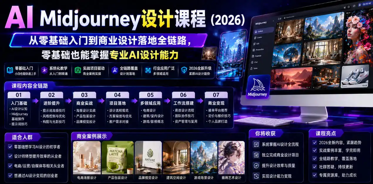 AI Midjourney设计课程(2026)，从零基础入门到商业设计落地全链路，零基础也能掌握专业AI设计能力(更新0913)-创客联盟