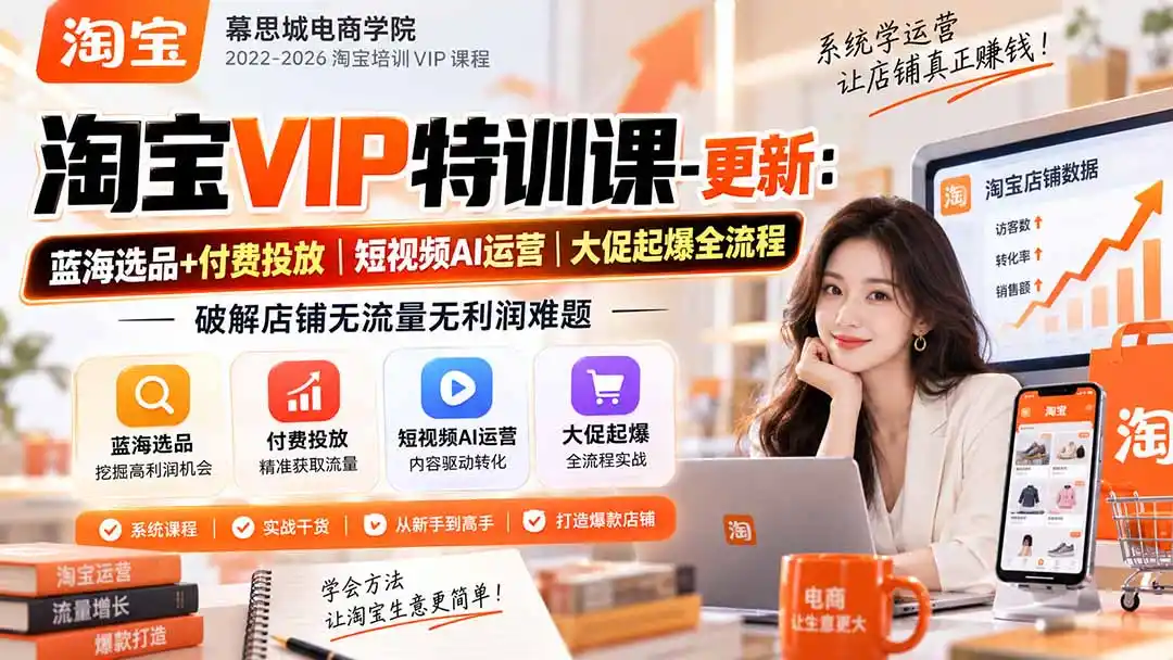 淘宝VIP特训课-更新0917：蓝海选品+付费投放｜短视频AI运营｜大促起爆全流程，破解店铺无流量无利润难题-创客联盟