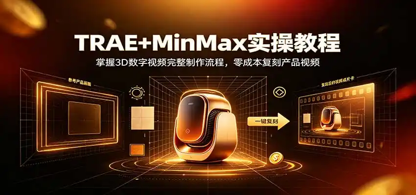 TRAE+MinMax实操教程：3D数字视频完整制作流程，零成本复刻产品视频-创客联盟