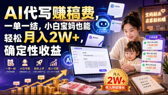 AI代写賺稿费，一单一结，小白宝妈也能轻松月入2W+，确定性收益【揭秘】-创客联盟