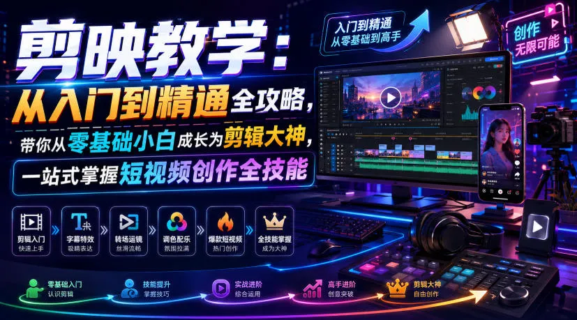 剪映教学：从入门到精通全攻略，带你从零基础小白成长为剪辑大神，一站式掌握短视频创作全技能-创客联盟