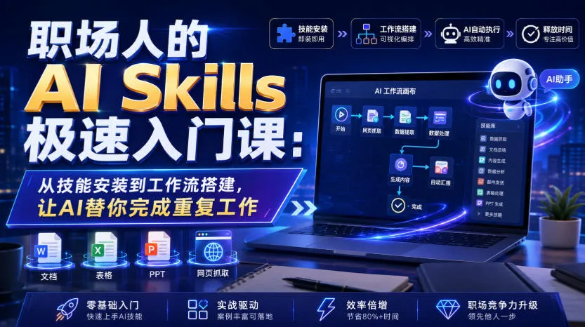 职场人的AI Skills极速入门课：从技能安装到工作流搭建，让AI替你完成重复工作-创客联盟