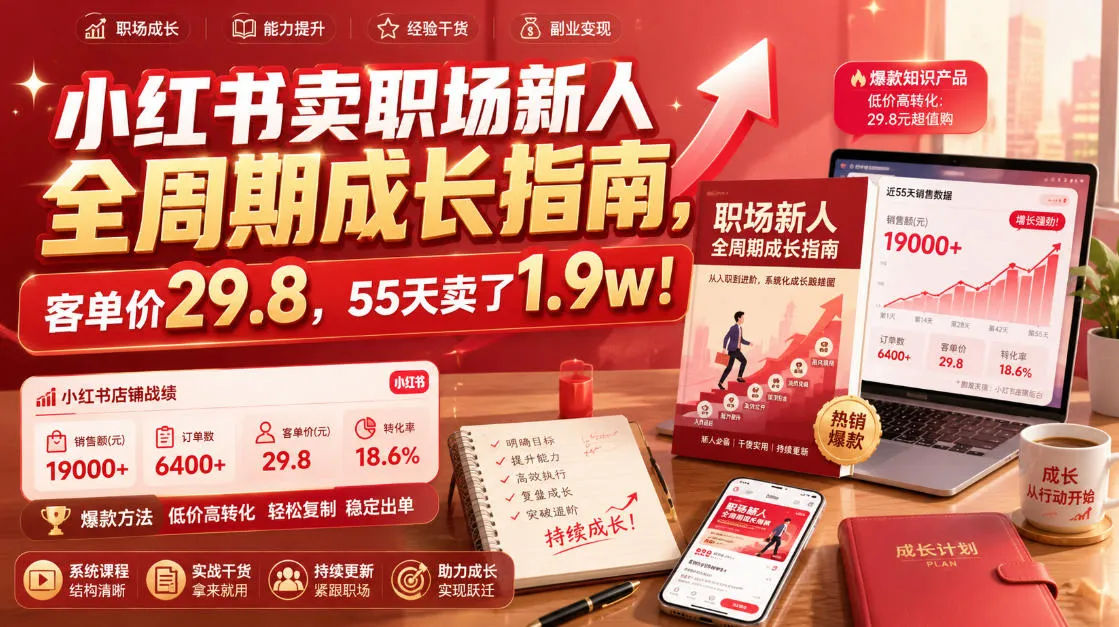 小红书卖职场新人全周期成长指南，客单价29.8，55天卖了1.9w！-创客联盟