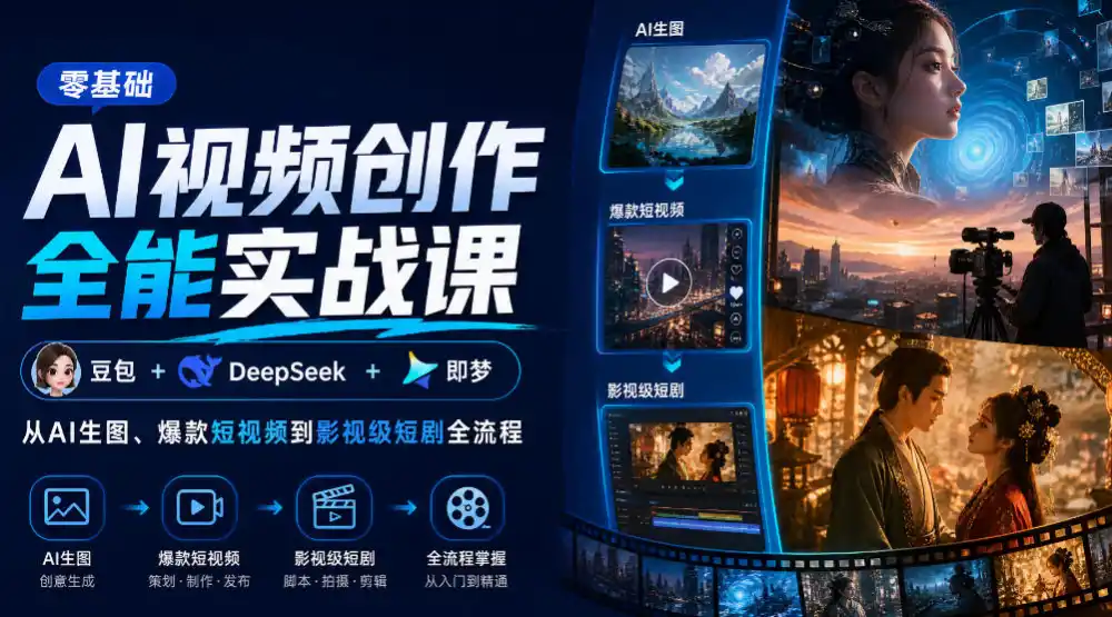 零基础AI视频创作全能实战课|豆包+DeepSeek+即梦,从AI生图、爆款短视频到影视级短剧全流程