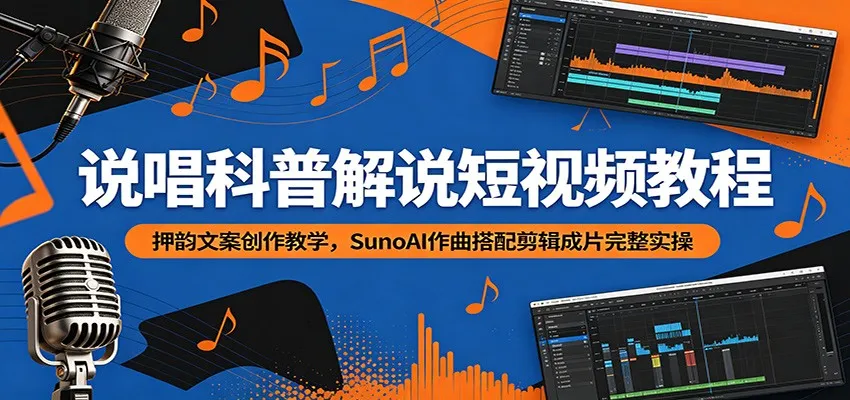 说唱科普解说短视频教程：押韵文案创作教学，SunoAI作曲搭配剪辑成片完整实操-创客联盟