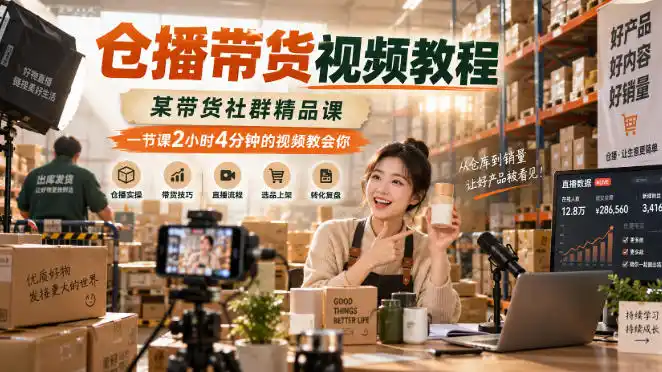 仓播带货视频教程，某带货社群精品课，一节课2小时4分钟的视频教会你-创客联盟