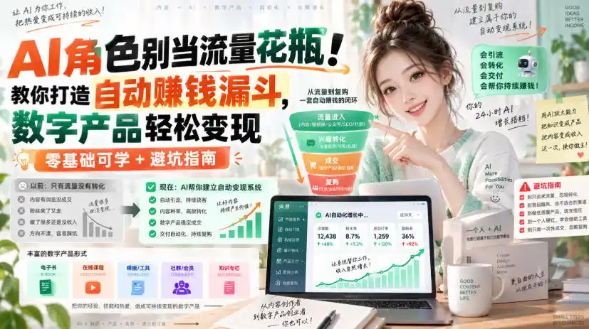 AI角色别当流量花瓶！教你打造自动賺钱漏斗，数字产品轻松变现(零基础可学+避坑指南)【原创双语字幕】-创客联盟