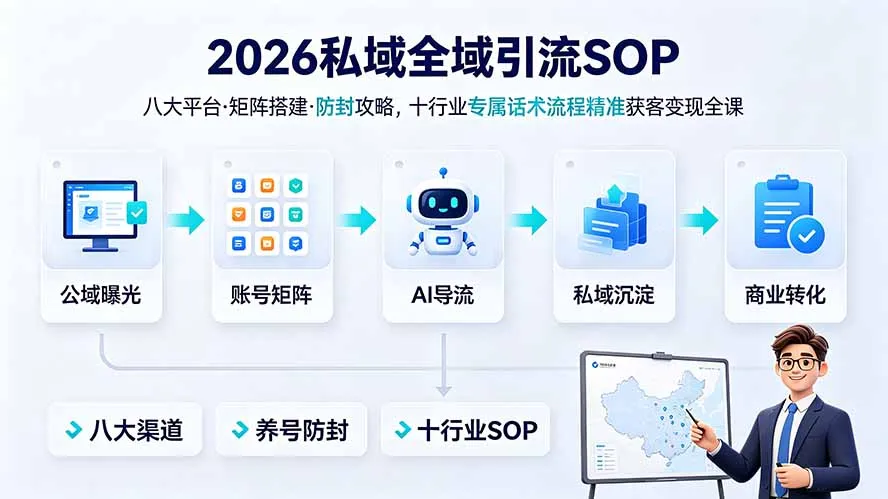 2026私域全域引流SOP｜八大平台·矩阵搭建·防封攻略，十行业专属话术流程精准获客变现全课-创客联盟