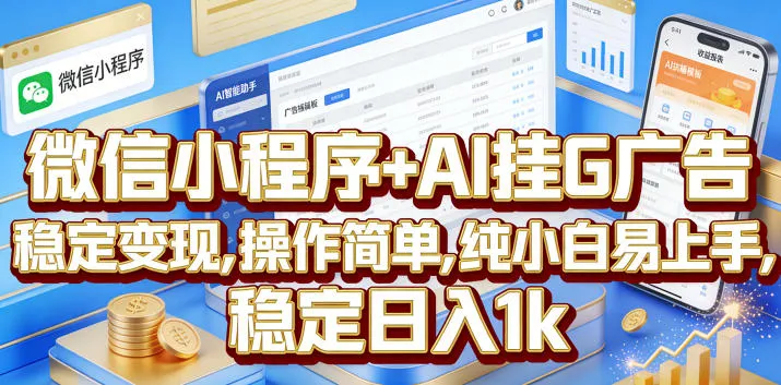 微信小程序+AI挂G广告,稳定变现,操作简单,纯小白易上手,稳定日入1k【揭秘】-创客联盟