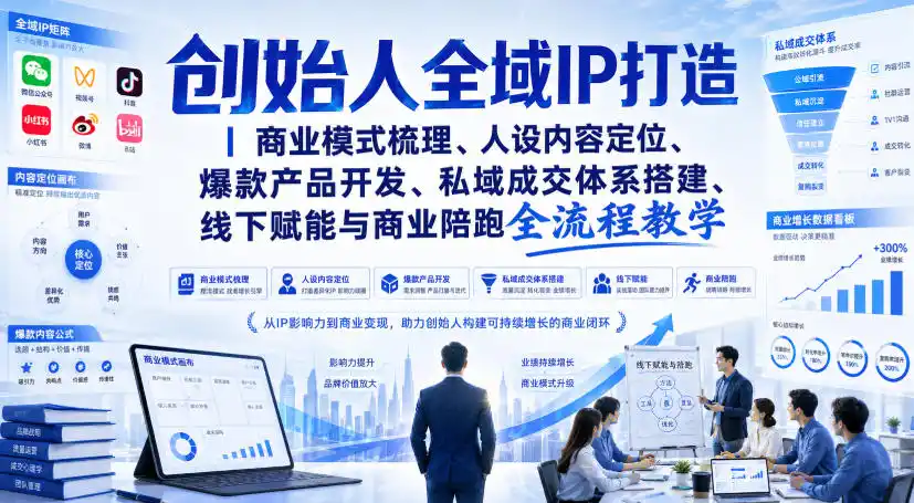 创始人全域IP打造｜商业模式梳理、人设内容定位、爆款产品开发、私域成交体系搭建、线下赋能与商业陪跑全流程教学-创客联盟