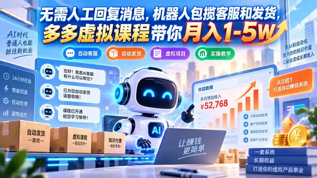 无需人工回复消息,机器人包揽客服和发货,多多虚拟课程带你月入1-5W-创客联盟