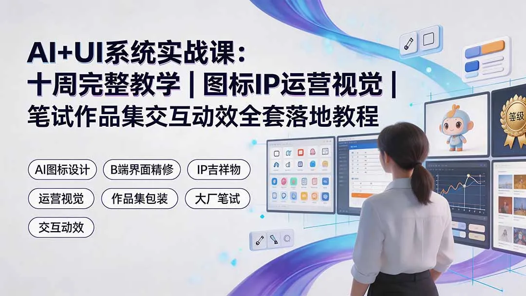 AI+UI系统实战课：十周完整教学｜图标IP运营视觉｜笔试作品集交互动效全套落地教程-创客联盟