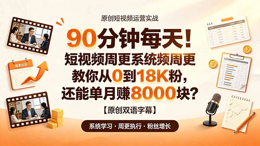 90 分钟每天！短视频周更系统教你从 0 到 18K 粉，还能单月赚 8000 块？【原创双语字幕】-创客联盟