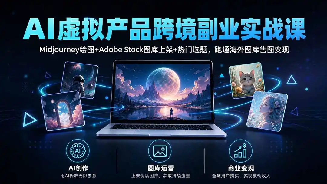 AI虚拟产品跨境副业实战课｜Midjourney绘图+Adobe Stock图库上架+热门选题，跑通海外图库售图变现-创客联盟