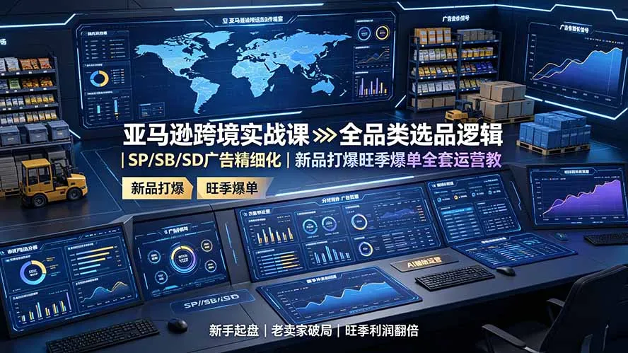 亚马逊跨境实战课：全品类选品逻辑｜SP/SB/SD广告精细化｜新品打爆旺季爆单全套运营教程-创客联盟