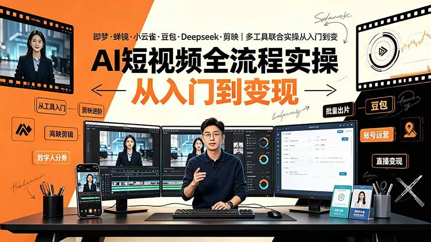 AI短视频全流程实操：即梦·蝉镜·小云雀·豆包·Deepseek·剪映｜多工具联合实操从入门到变现-创客联盟