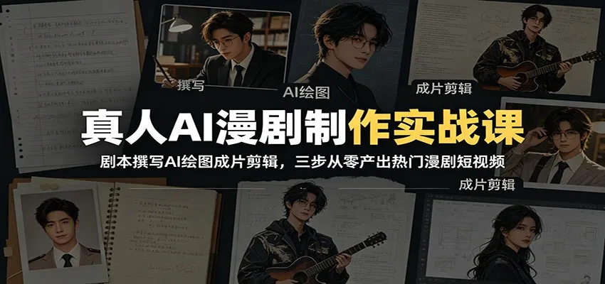 真人AI漫剧制作实战课：剧本撰写AI绘图成片剪辑，三步从零产出热门漫剧短视频-创客联盟