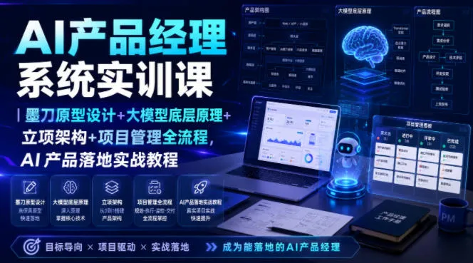 AI产品经理系统实训课｜墨刀原型设计+大模型底层原理+立项架构+项目管理全流程，AI产品落地实战教程-创客联盟