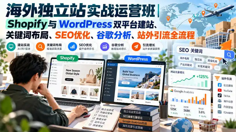 海外独立站实战运营班｜Shopify与WordPress双平台建站、关键词布局、SEO优化、谷歌分析、站外引流全流程-创客联盟