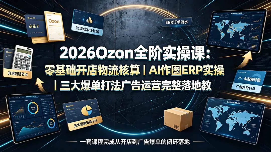 2026Ozon全阶实操课：零基础开店物流核算｜AI作图ERP实操｜三大爆单打法广告运营完整落地教程-创客联盟