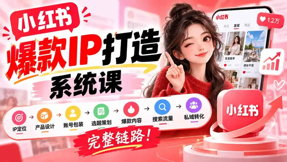 【无水印】小红书爆款IP打造课:IP定位→产品设计→账号包装→选题策划→爆款内容→搜索流量→私域转化,完整链路-创客联盟