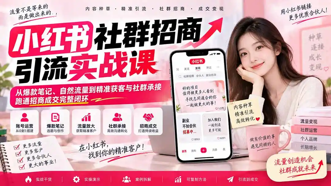 小红书社群招商引流实战课-无水印:从爆款笔记、自然流量到精准获客与社群承接,跑通招商成交完整闭环-创客联盟