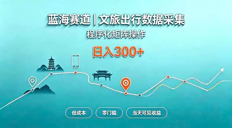 蓝海赛道 文旅出行数据采集 程序化矩阵操作 低成本 零门槛 当天可见收益 日入300+-创客联盟
