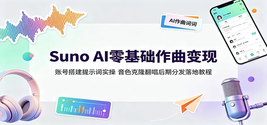 Suno AI零基础作曲变现：账号搭建提示词实操，音色克隆翻唱后期分发落地教程-创客联盟