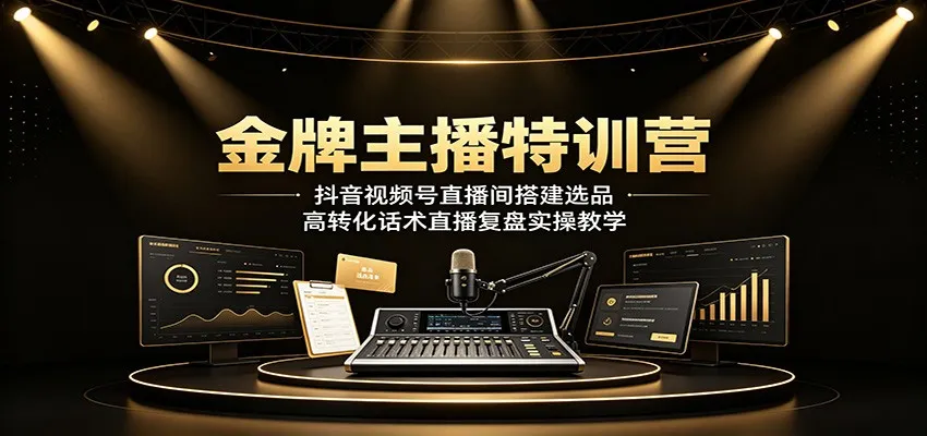 金牌主播特训营：抖音视频号直播间搭建选品，高转化话术直播复盘实操教学-创客联盟