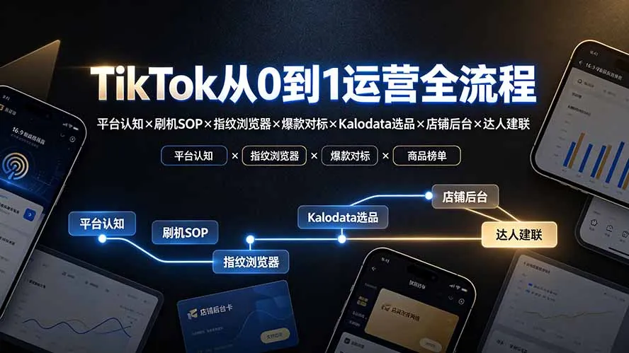 TikTok从0到1运营全流程：平台认知×刷机SOP×指纹浏览器×爆款对标×Kalodata选品×店铺后台×达人建联-创客联盟