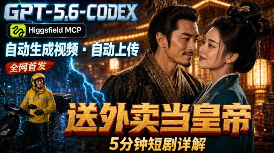 GPT-5.6 Codex+Higgsfield MCP：一条指令生成5分钟短剧并自动上传YouTube(油管)-创客联盟
