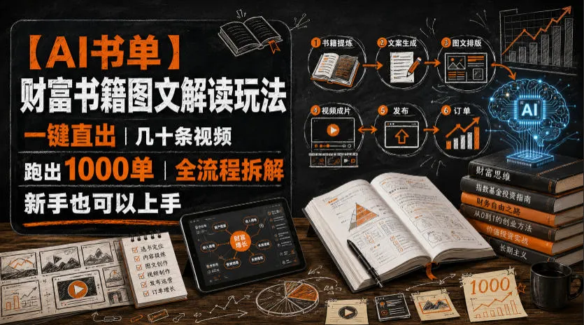 【AI书单】财富书籍图文解读玩法，一键直出，几十条视频，跑出1000单，全流程拆解，新手也可以上手-创客联盟