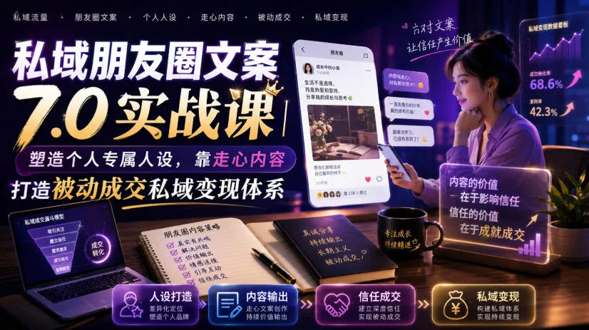 私域朋友圈文案7.0实战课｜塑造个人专属人设，靠走心内容打造被动成交私域变现体系-创客联盟