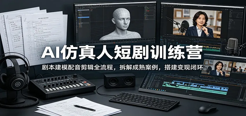 AI仿真人短剧训练营:剧本建模配音剪辑全流程,拆解成熟案例,搭建变现闭环-云网创