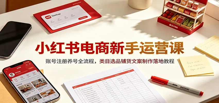 小红书电商新手运营课：账号注册养号全流程，类目选品铺货文案制作落地教程-创客联盟