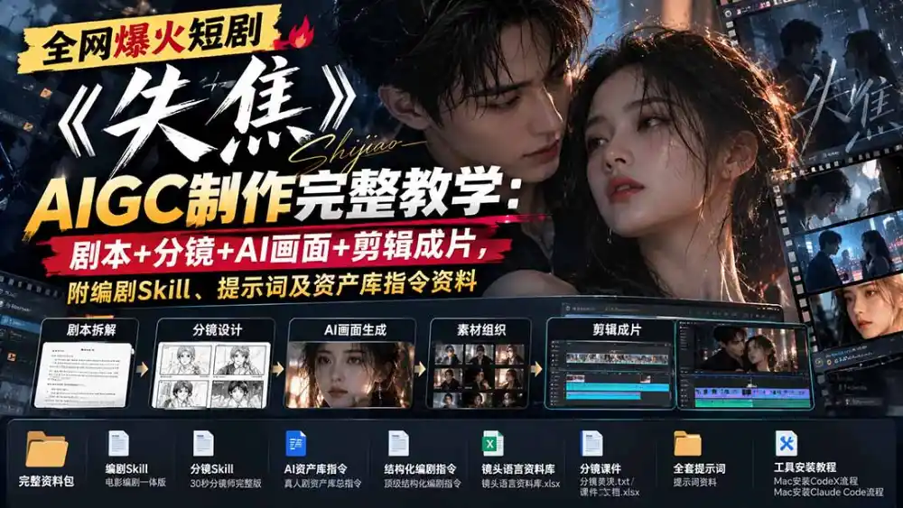 全网爆火短剧《失焦》AIGC制作完整教学：剧本+分镜+AI画面+剪辑成片，附编剧Skill、提示词及资产库指令资料-创客联盟