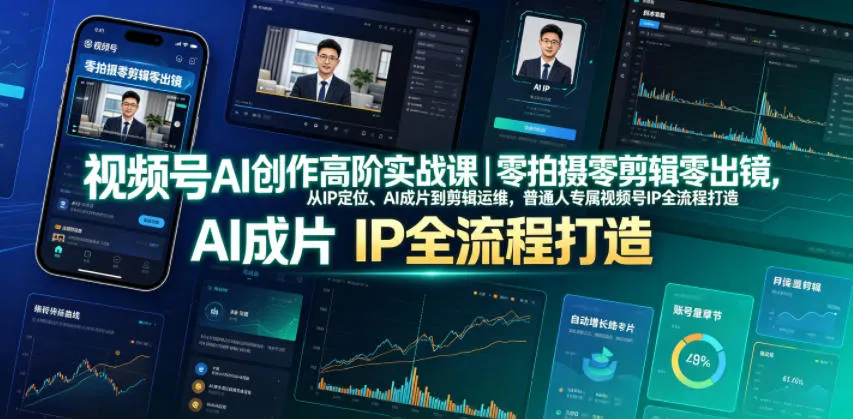 视频号AI创作高阶实战课｜零拍摄零剪辑零出镜，从IP定位、AI成片到剪辑运维，普通人专属视频号IP全流程打造-创客联盟