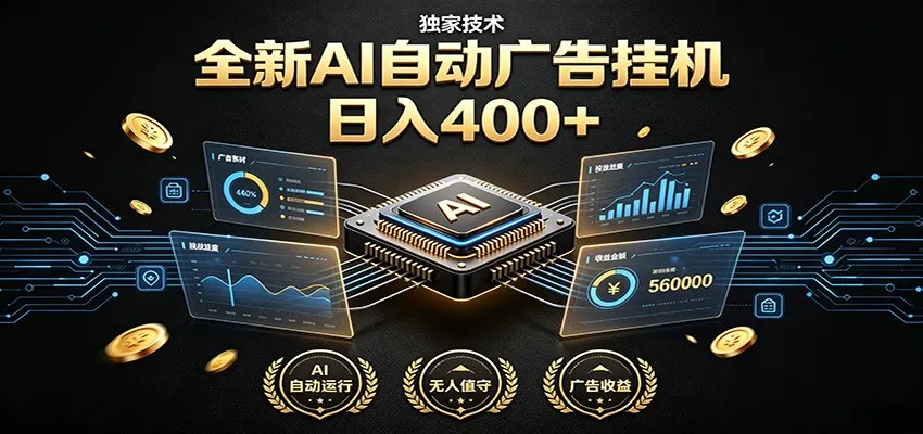 全新AI自动广告挂机 独家技术 躺赚400+ 全程无需人工值守-创客联盟