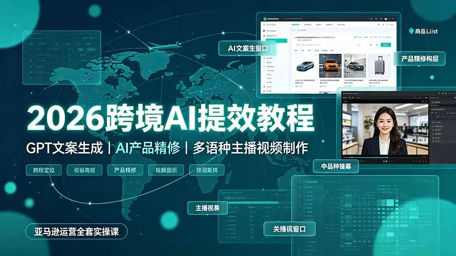 2026跨境AI提效教程·GPT文案生成｜AI产品精修｜多语种主播视频制作，亚马逊运营全套实操课-创客联盟