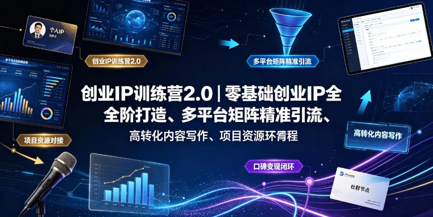 创业IP训练营2.0｜零基础创业IP全阶打造、多平台矩阵精准引流、高转化内容写作、项目资源对接与口碑变现闭环课程-创客联盟
