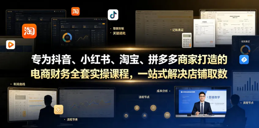 专为抖音、小红书、淘宝、拼多多商家打造的电商财务全套实操课程,一站式解决店铺取数、记账、报税全流程难题-创客联盟