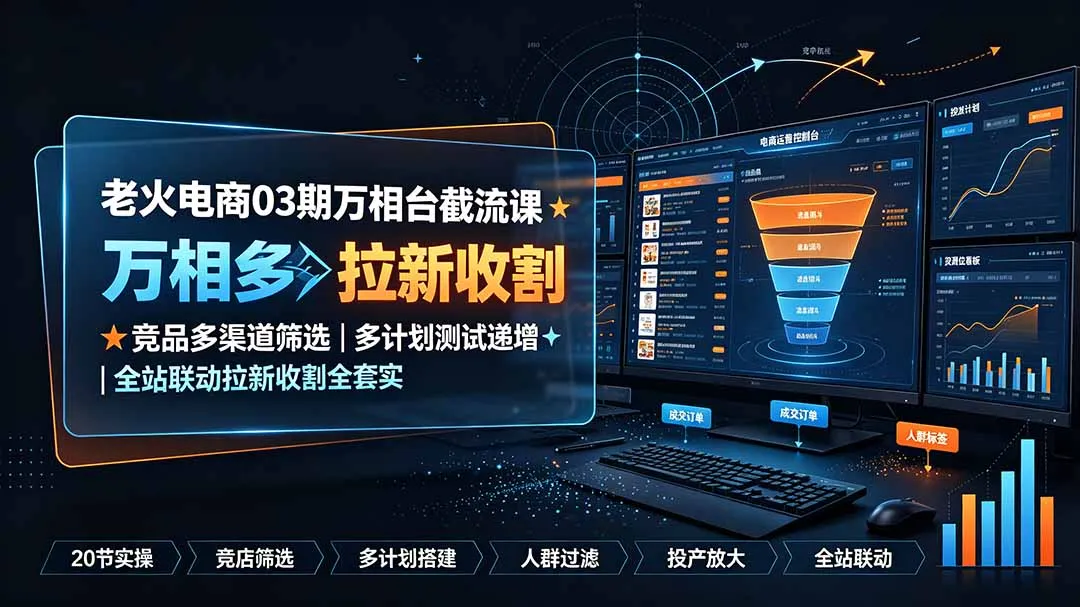 老火电商03期万相台截流课：竞品多渠道筛选｜多计划测试递增｜全站联动拉新收割全套实操教学-创客联盟