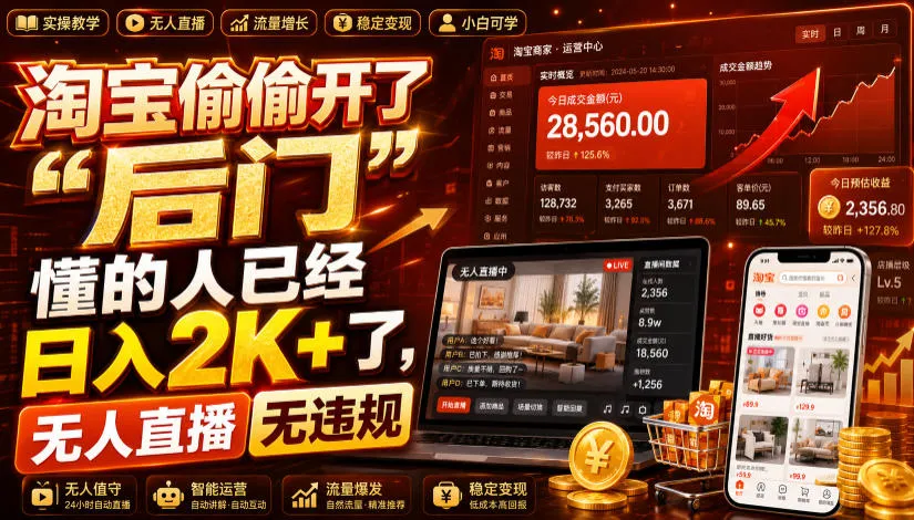 淘宝偷偷开了“后门”，懂的人已经日入2K+了，无人直播无违规，一台电脑=一家24小时营业的线上门店【揭秘】-创客联盟