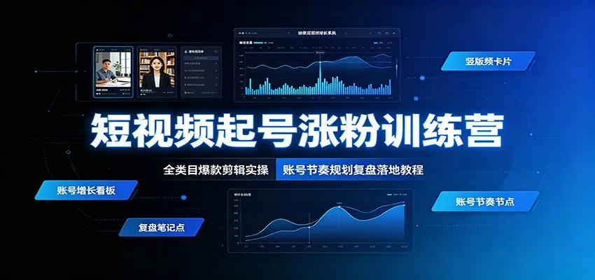 短视频起号涨粉训练营：全类目爆款剪辑实操，账号节奏规划复盘落地教程-创客联盟