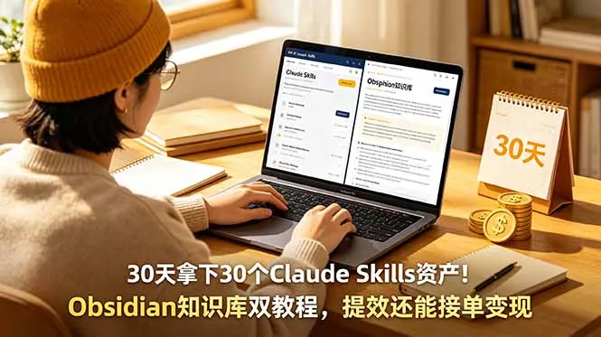 30天拿下30个Claude Skills资产!Obsidian知识库双教程,提效还能接单变现-云网创