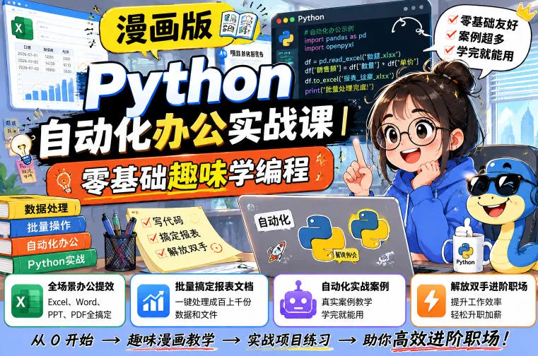 漫画版Python自动化办公实战课｜零基础趣味学编程，全场景办公提效、批量搞定报表文档、解放双手进阶职场-创客联盟
