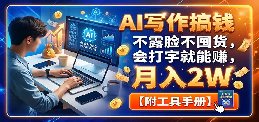 AI写作搞钱：不露脸不囤货，会打字就能赚，月入2W【附工具手册】-创客联盟